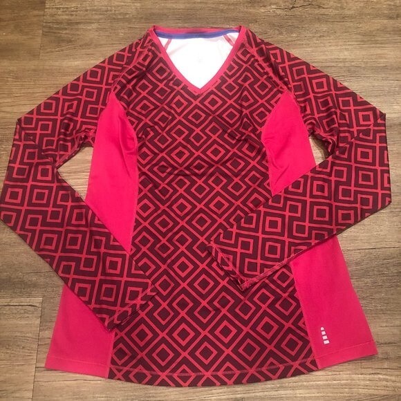 Lands' End Long Sleeve Athletic Shirt Colorblock Geometric XS Extra Small Pink - Picture 1 of 7